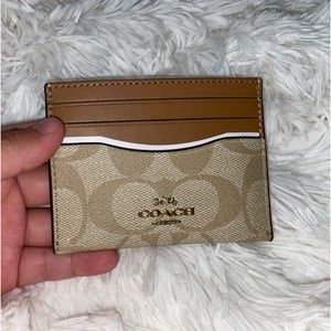 Coach card wallet khaki and light brown color way with cold hardware